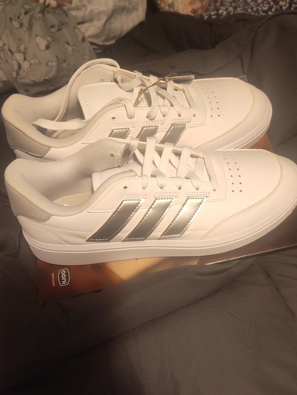 adidas Women's White Sneakers with Silver Three Stripes